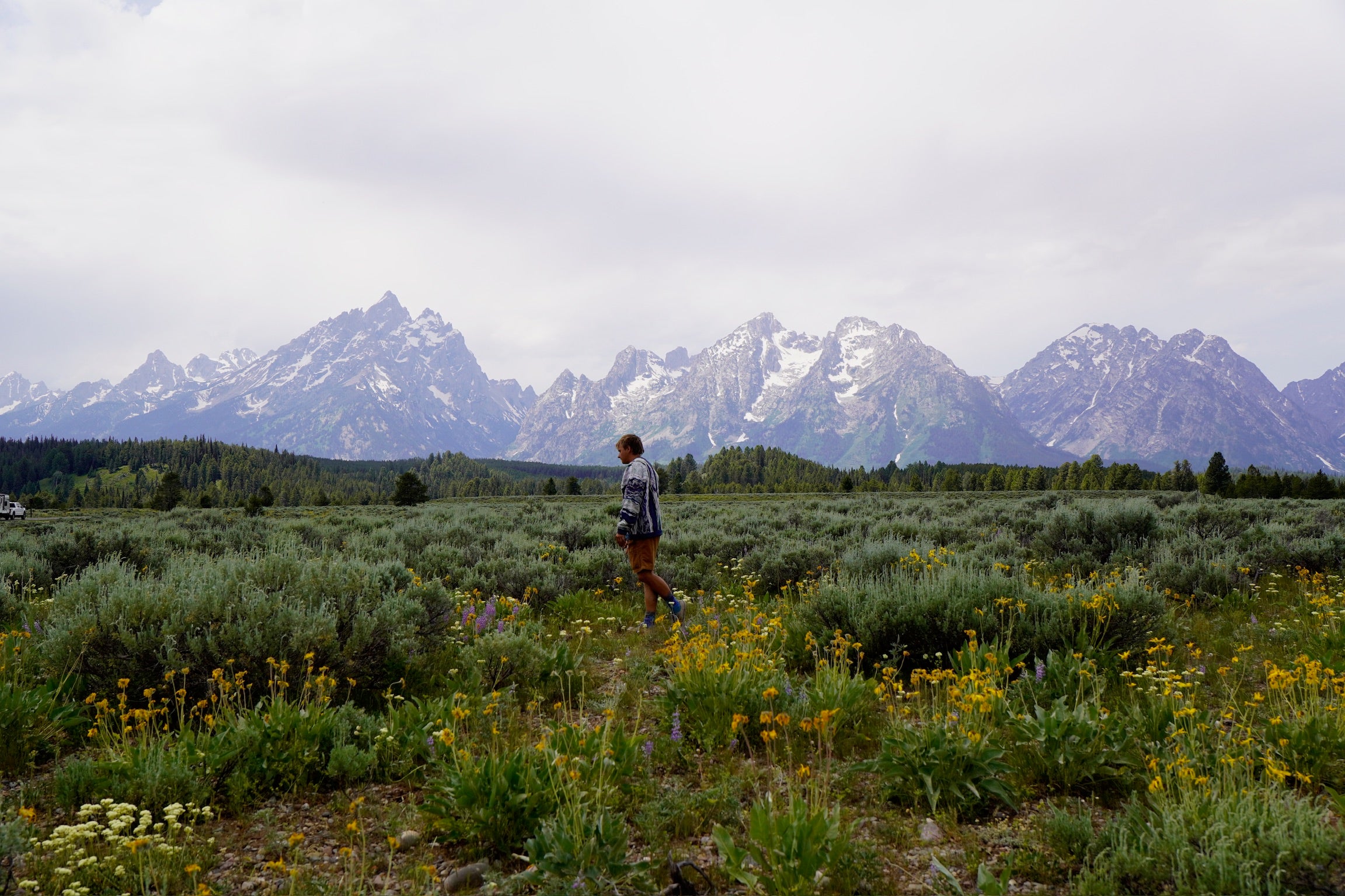 kylegoesoff standing in a field with mountains in the background